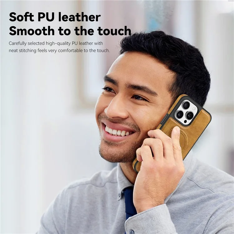For iPhone 15 Pro Max Case Compatible with MagSafe Kickstand Leather Phone Back Cover - Brown