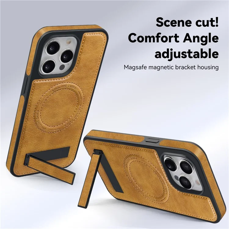 For iPhone 15 Pro Max Case Compatible with MagSafe Kickstand Leather Phone Back Cover - Brown