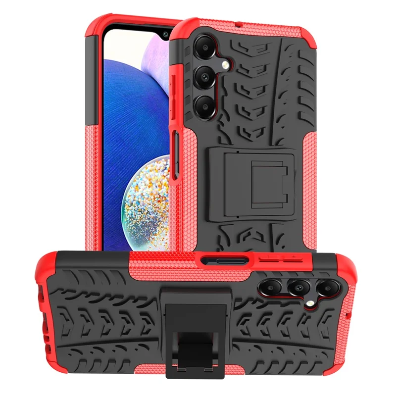 For Samsung Galaxy A15 4G / A15 5G Cell Phone Case Tyre Pattern Design Kickstand Anti-drop Cover - Red