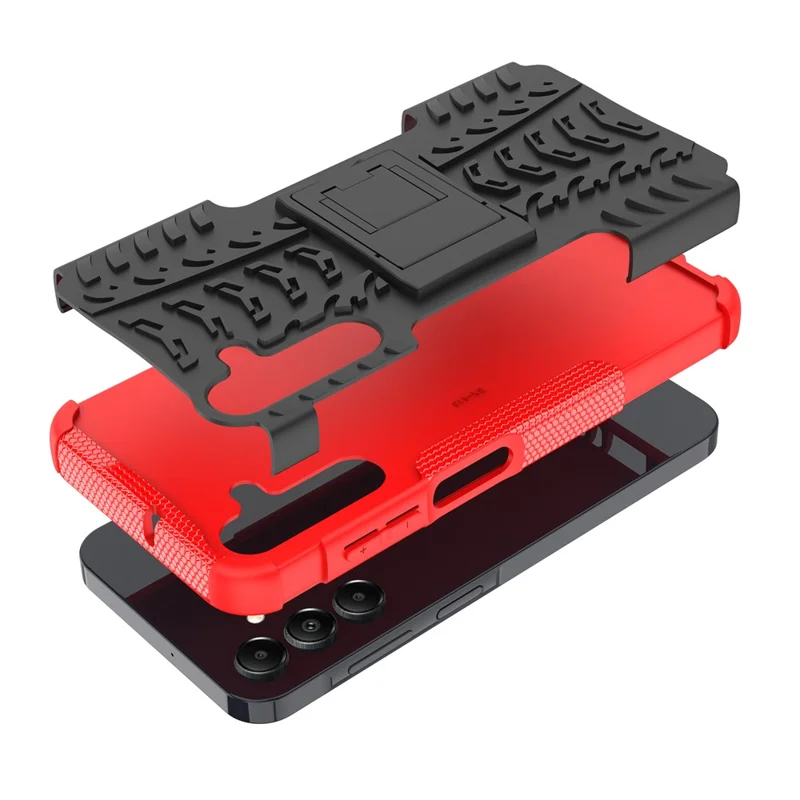 For Samsung Galaxy A15 4G / A15 5G Cell Phone Case Tyre Pattern Design Kickstand Anti-drop Cover - Red