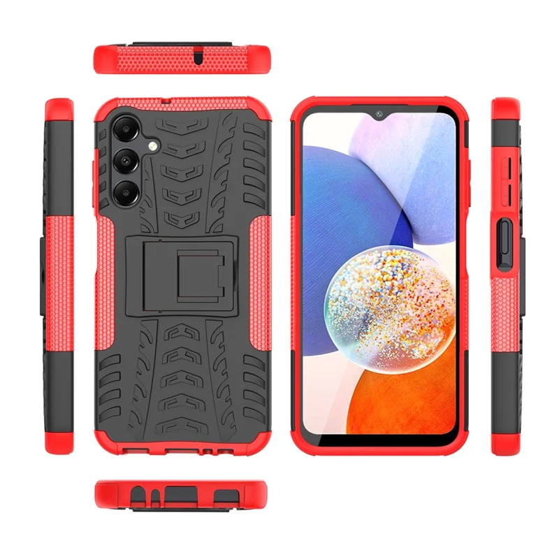 For Samsung Galaxy A15 4G / A15 5G Cell Phone Case Tyre Pattern Design Kickstand Anti-drop Cover - Red