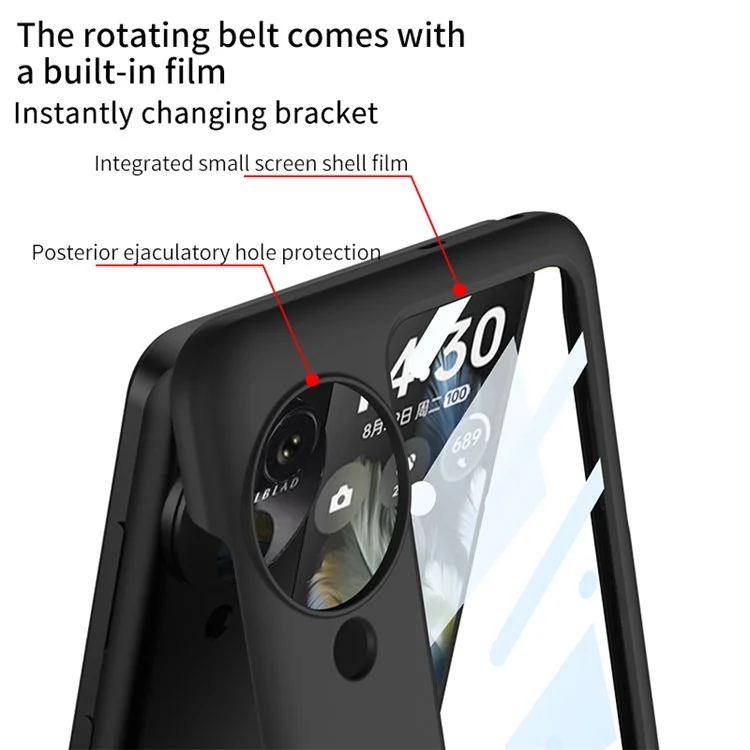 GKK para Oppo Find N3 Flip 5G Funda Rotativa Correa de Cuero Funda de Teléfono con Película de Pantalla Trasera - Negro