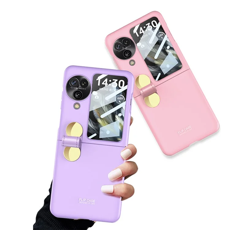 GKK para Oppo Find N3 Flip 5G Funda Rotativa Correa de Cuero Funda de Teléfono con Película de Pantalla Trasera - Negro