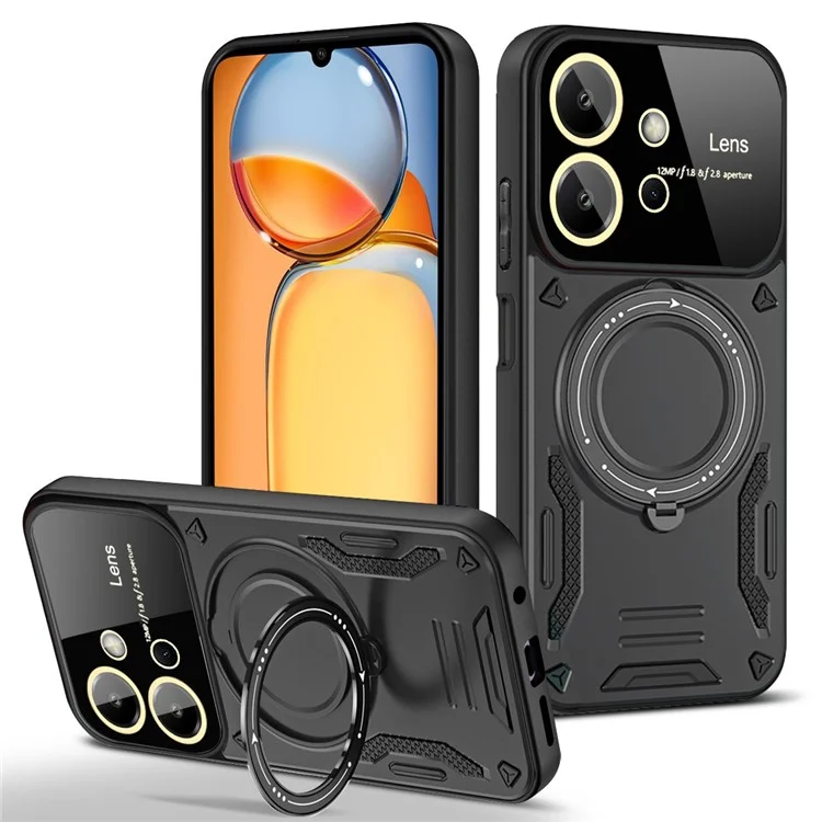 Pour Xiaomi Redmi Note 12 4G Étui magnétique Case Rotating Kickstand PC+TPU Housse de protection - Noir