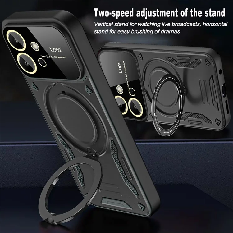 Pour Xiaomi Redmi Note 12 4G Étui magnétique Case Rotating Kickstand PC+TPU Housse de protection - Noir