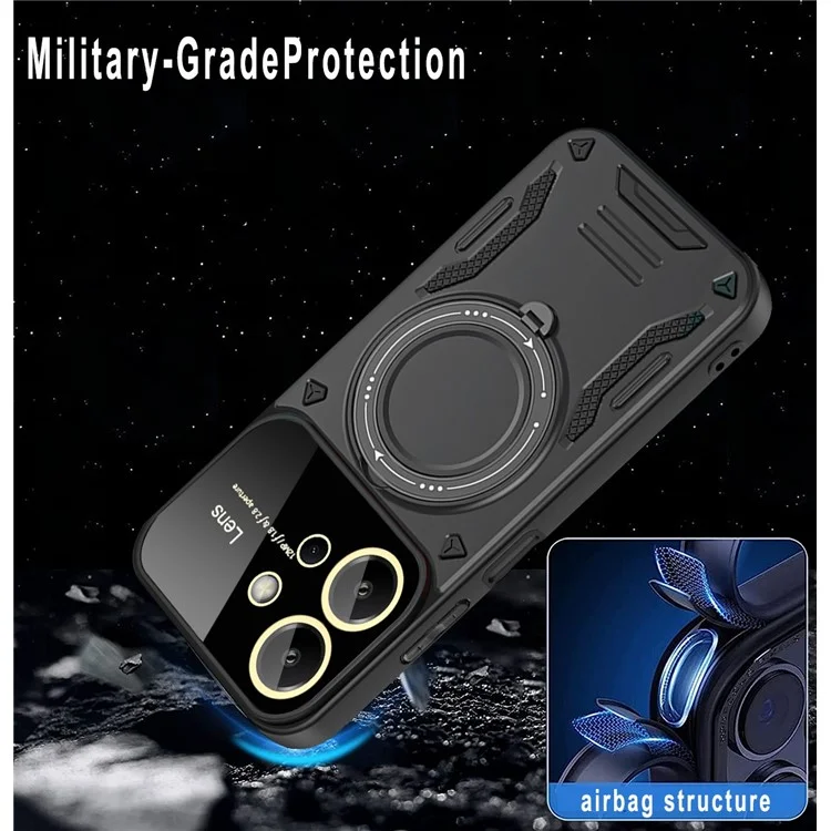 Pour Xiaomi Redmi Note 12 4G Étui magnétique Case Rotating Kickstand PC+TPU Housse de protection - Noir