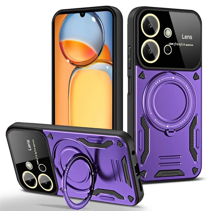 For Xiaomi Redmi Note 12 4G Magnetic Case Rotating Kickstand PC+TPU Phone Back Cover - Purple