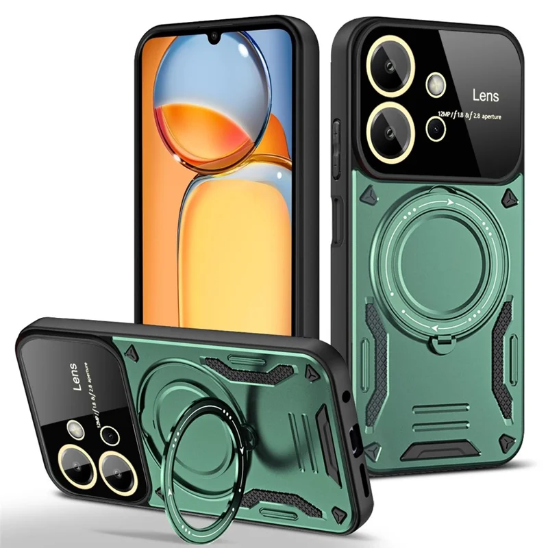 Obudowa magnetyczna z obracającą się podpórką PC+TPU na telefon For Xiaomi Redmi Note 12 4G – Zielona