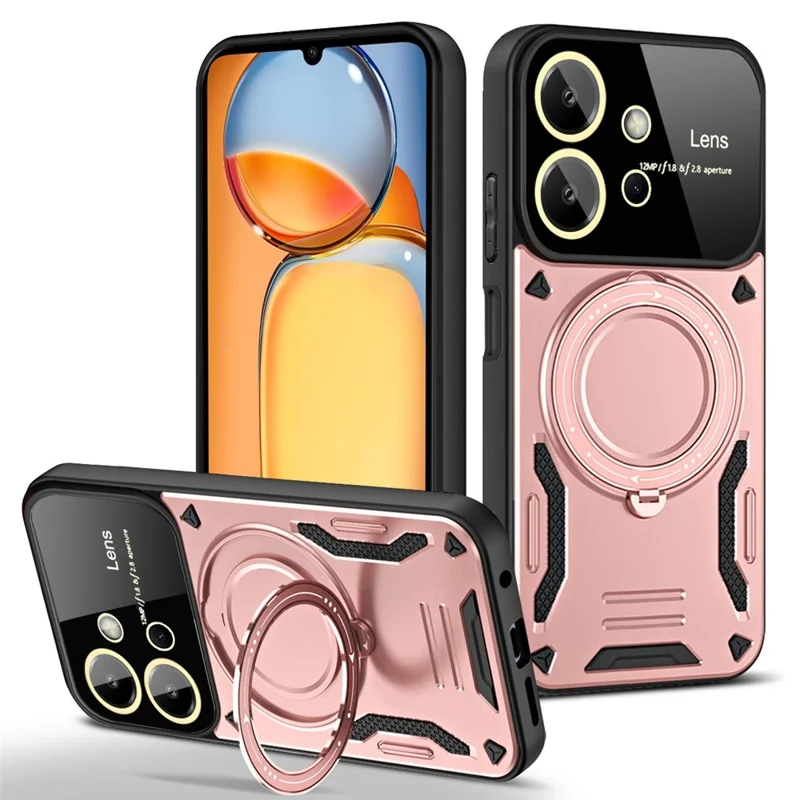 Para Xiaomi Redmi Note 12 4G Case Magnética com Suporte Giratório PC+TPU Capa Traseira do Telefone - Rose Gold