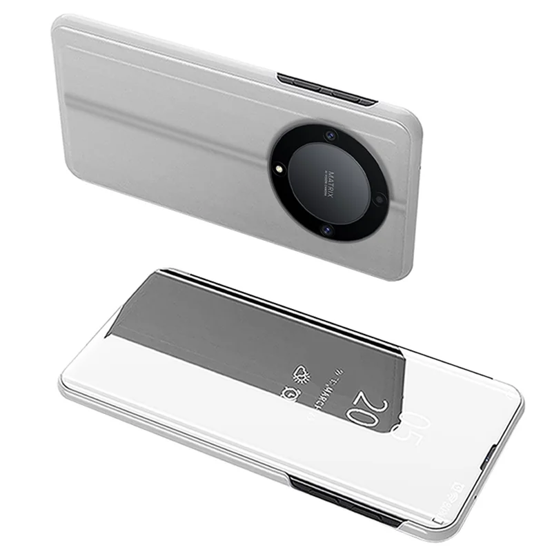 For Honor X9b 5G / Magic6 Lite 5G / X50 PU Leather Business Flip Case Stand View Window Phone Cover - Silver