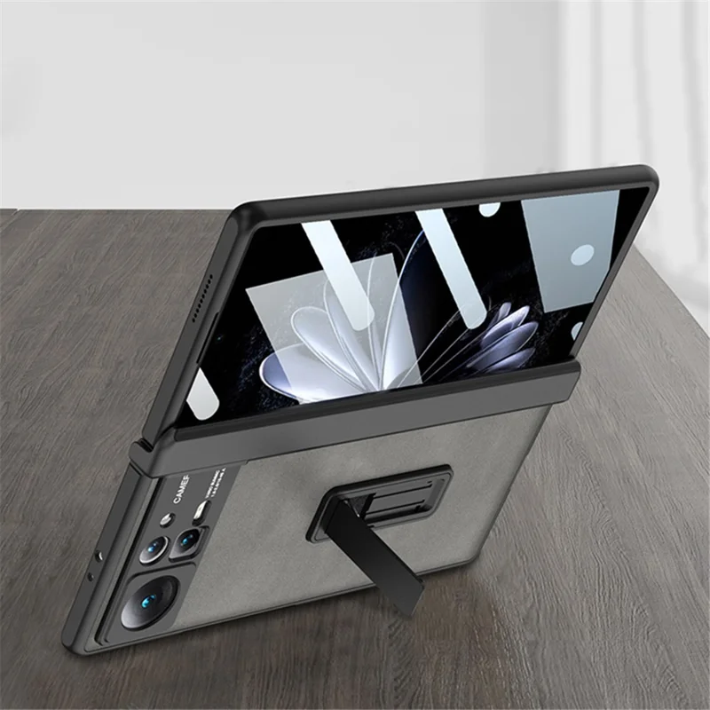 GKK Per Xiaomi Mix Fold 2 5G Custodia in Pelle Opaca con Supporto Telefono Copertura con Pellicola in Vetro Temperato - Grigio