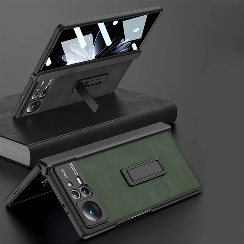 GKK Per Xiaomi Mix Fold 2 5G Custodia in Pelle Opaca con Supporto Telefono Copertura con Pellicola in Vetro Temperato - Grigio