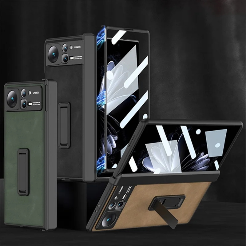GKK Per Xiaomi Mix Fold 2 5G Custodia in Pelle Opaca con Supporto Telefono Copertura con Pellicola in Vetro Temperato - Grigio