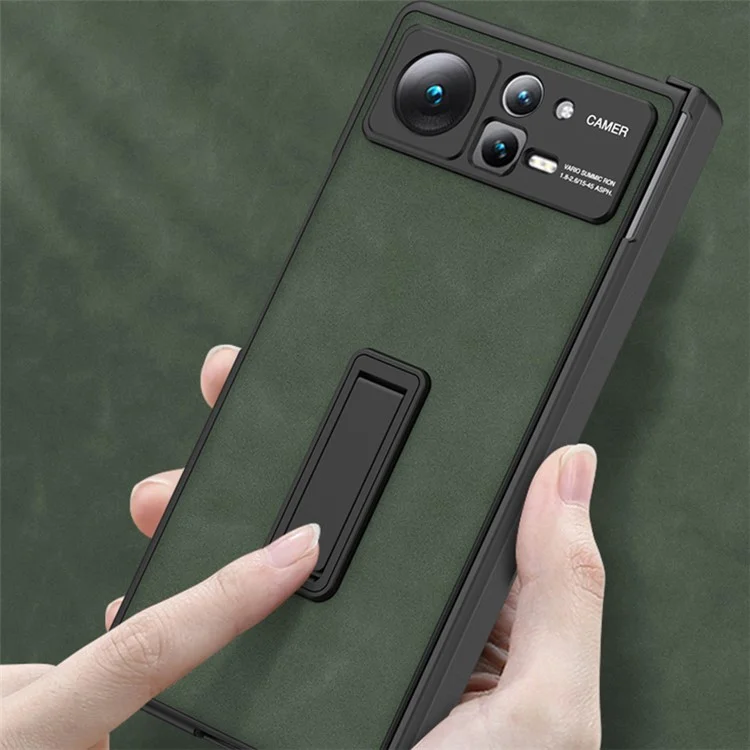 GKK For Xiaomi Mix Fold 2 5G Matte Leather Case Kickstand Phone Cover with Tempered Glass Film - Black