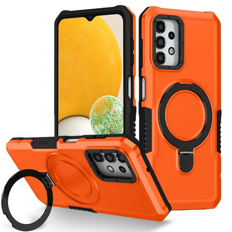 For Samsung Galaxy A13 5G / A13 4G Case Slim-Fit TPU+PC 2-in-1 Ring Kickstand Phone Back Shell - Orange