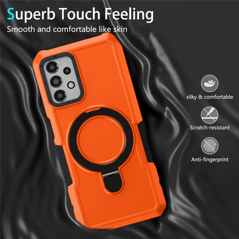 For Samsung Galaxy A13 5G / A13 4G Case Slim-Fit TPU+PC 2-in-1 Ring Kickstand Phone Back Shell - Orange