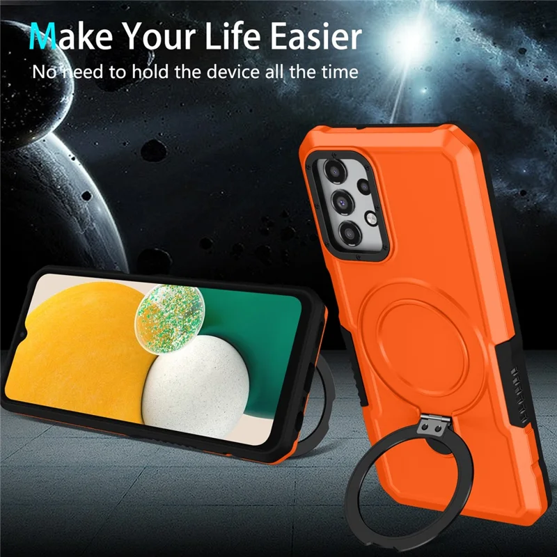 For Samsung Galaxy A13 5G / A13 4G Case Slim-Fit TPU+PC 2-in-1 Ring Kickstand Phone Back Shell - Orange