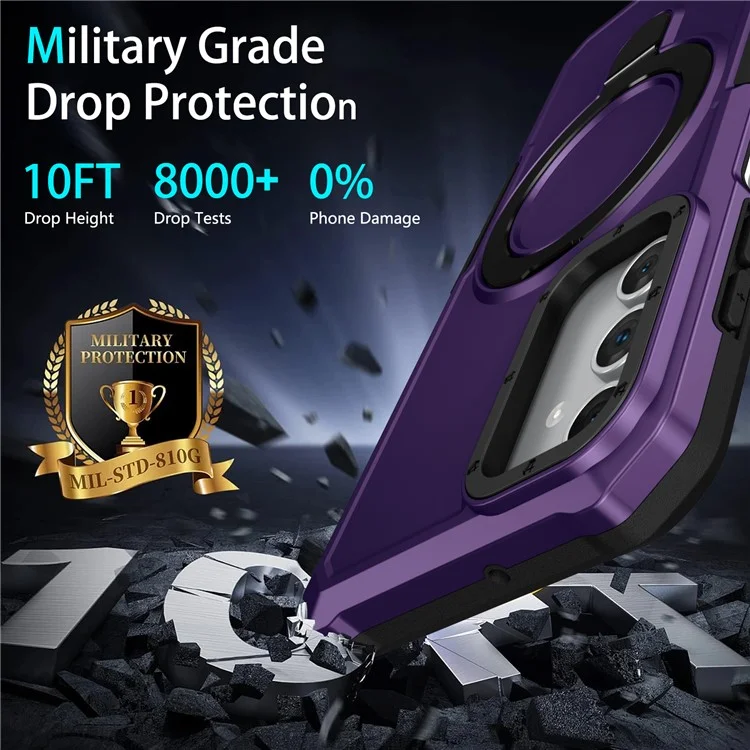 For Samsung Galaxy A15 4G / A15 5G Cell Phone Case Hybrid TPU+PC Ring Holder Kickstand Cover - Dark Purple