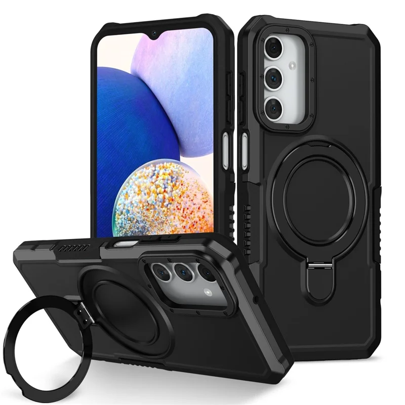 For Samsung Galaxy A15 4G / A15 5G Cell Phone Case Hybrid TPU+PC Ring Holder Kickstand Cover - Black