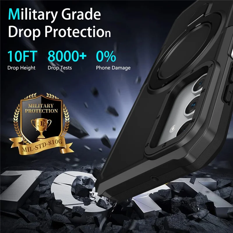 For Samsung Galaxy A15 4G / A15 5G Cell Phone Case Hybrid TPU+PC Ring Holder Kickstand Cover - Black