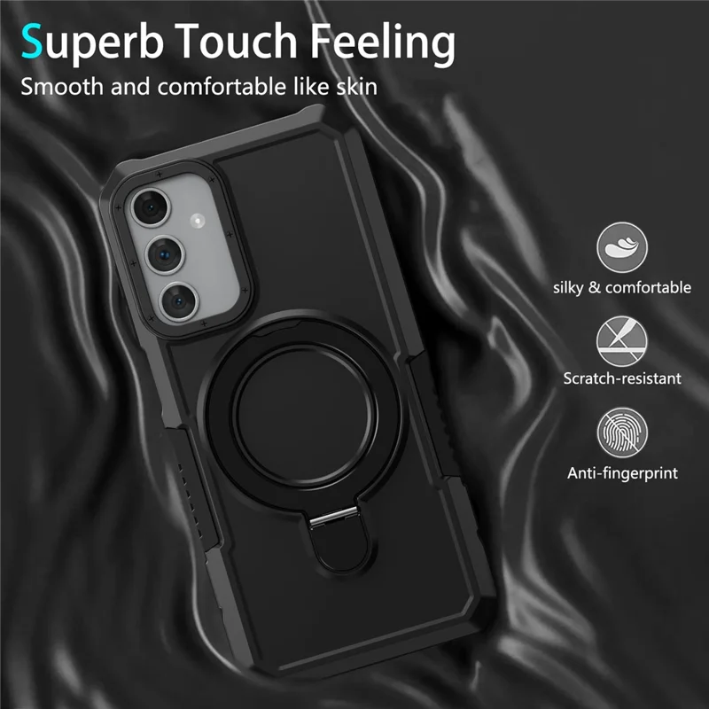 For Samsung Galaxy A15 4G / A15 5G Cell Phone Case Hybrid TPU+PC Ring Holder Kickstand Cover - Black