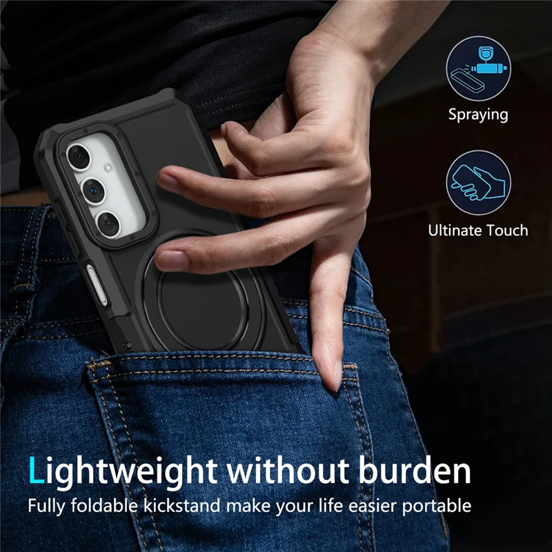 For Samsung Galaxy A15 4G / A15 5G Cell Phone Case Hybrid TPU+PC Ring Holder Kickstand Cover - Black