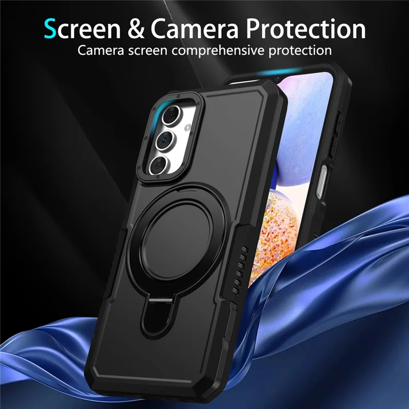 For Samsung Galaxy A15 4G / A15 5G Cell Phone Case Hybrid TPU+PC Ring Holder Kickstand Cover - Black