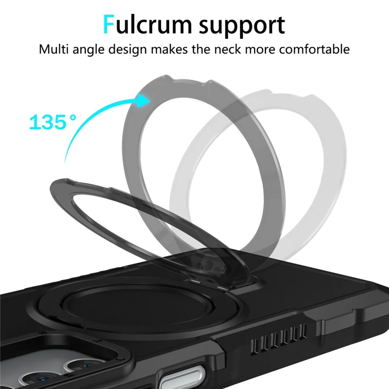 For Samsung Galaxy A15 4G / A15 5G Cell Phone Case Hybrid TPU+PC Ring Holder Kickstand Cover - Black