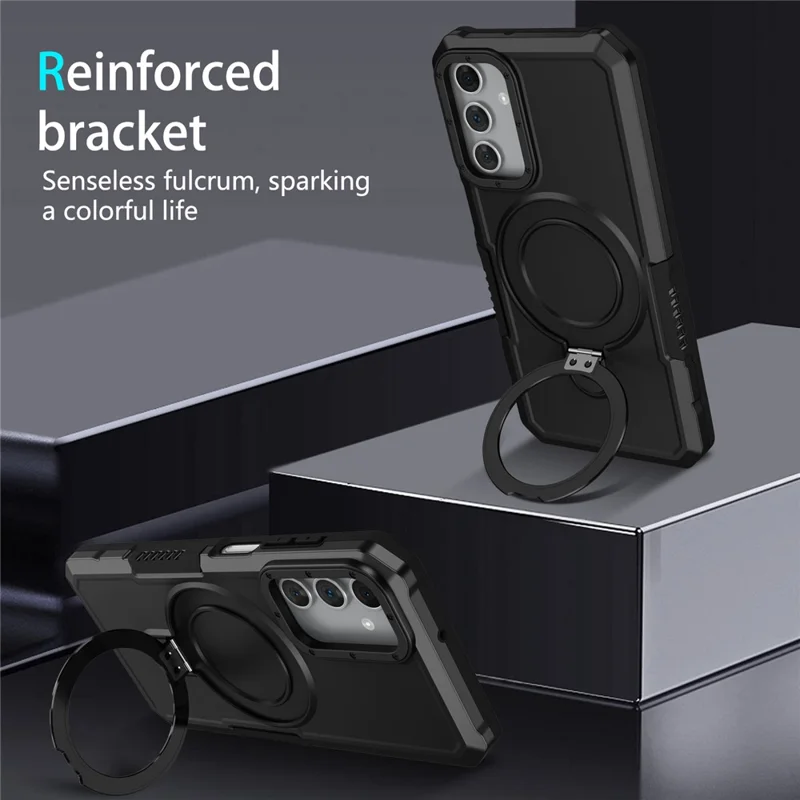 For Samsung Galaxy A15 4G / A15 5G Cell Phone Case Hybrid TPU+PC Ring Holder Kickstand Cover - Black