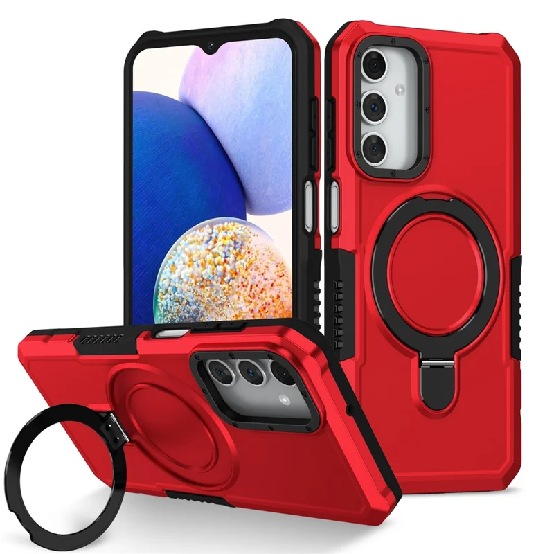 For Samsung Galaxy A15 4G / A15 5G Cell Phone Case Hybrid TPU+PC Ring Holder Kickstand Cover - Red