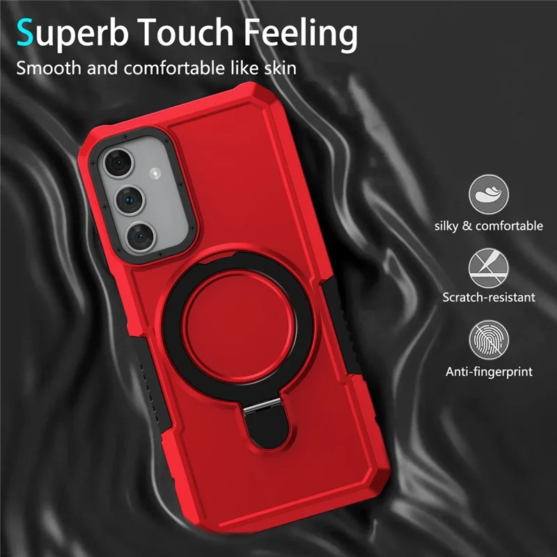 For Samsung Galaxy A15 4G / A15 5G Cell Phone Case Hybrid TPU+PC Ring Holder Kickstand Cover - Red