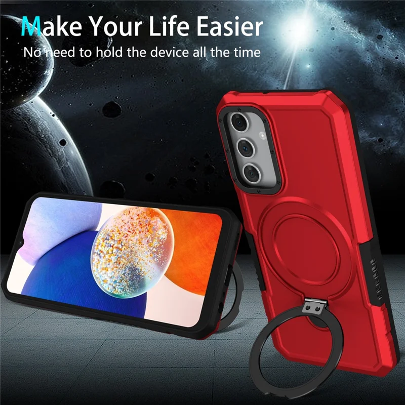 For Samsung Galaxy A15 4G / A15 5G Cell Phone Case Hybrid TPU+PC Ring Holder Kickstand Cover - Red