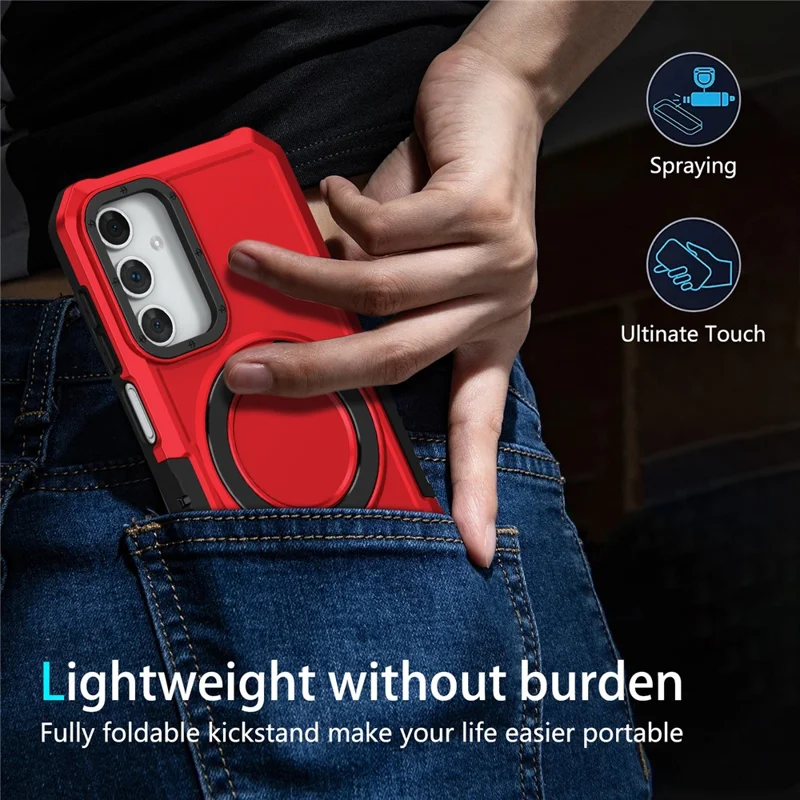 For Samsung Galaxy A15 4G / A15 5G Cell Phone Case Hybrid TPU+PC Ring Holder Kickstand Cover - Red