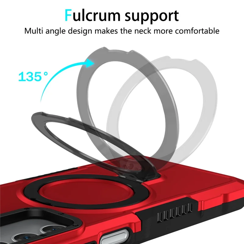 For Samsung Galaxy A15 4G / A15 5G Cell Phone Case Hybrid TPU+PC Ring Holder Kickstand Cover - Red
