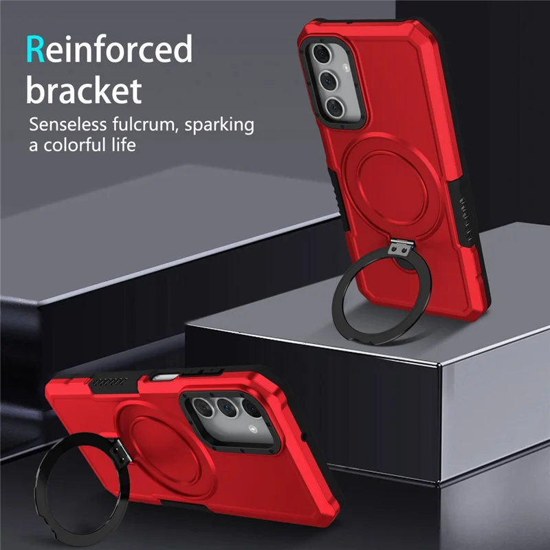 For Samsung Galaxy A15 4G / A15 5G Cell Phone Case Hybrid TPU+PC Ring Holder Kickstand Cover - Red