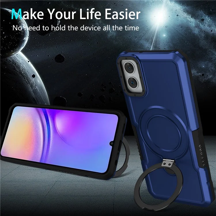 Für Samsung Galaxy A05 4G Cover Hybrid TPU + PC Smartphone-Hülle mit Ring-Halterung Kickstand - Saphir