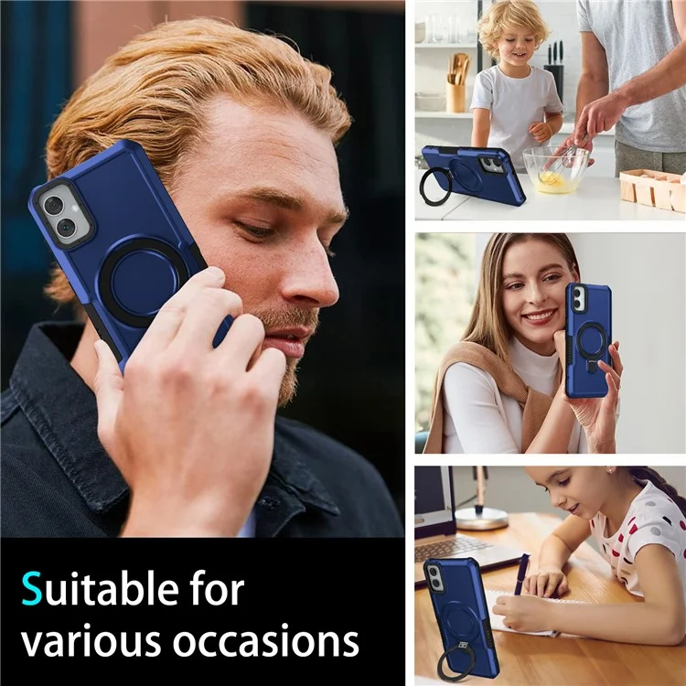 Für Samsung Galaxy A05 4G Cover Hybrid TPU + PC Smartphone-Hülle mit Ring-Halterung Kickstand - Saphir