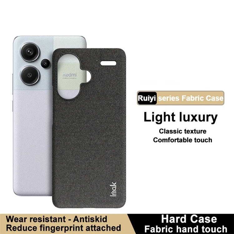 IMAK Ruiyi Series for Xiaomi Redmi Note 13 Pro+ 5G Back Case Cloth Texture PU+PC Cover Protector - Black