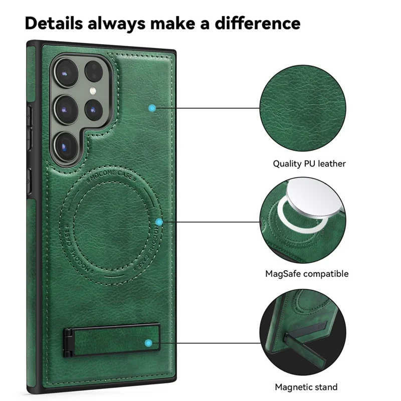 Für Samsung Galaxy S22 Ultra 5G Hülle kompatibel mit MagSafe Kippständer Lederrückseite - Braun