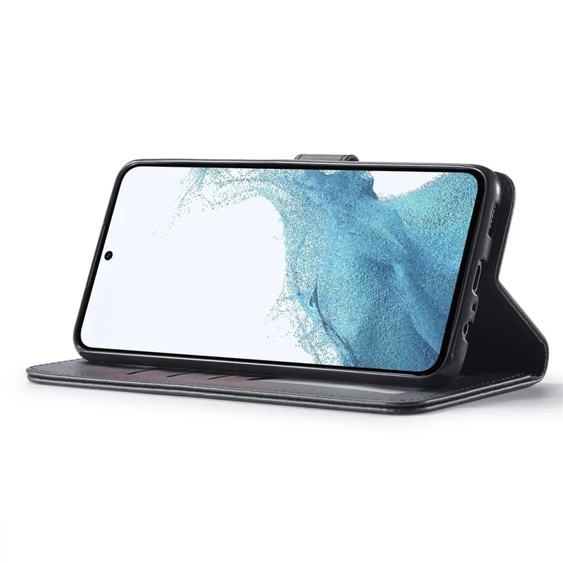 LC.IMEEKE For Samsung Galaxy A35 5G Cell Phone Case Calf Texture Stand PU Leather Wallet Cover - Black