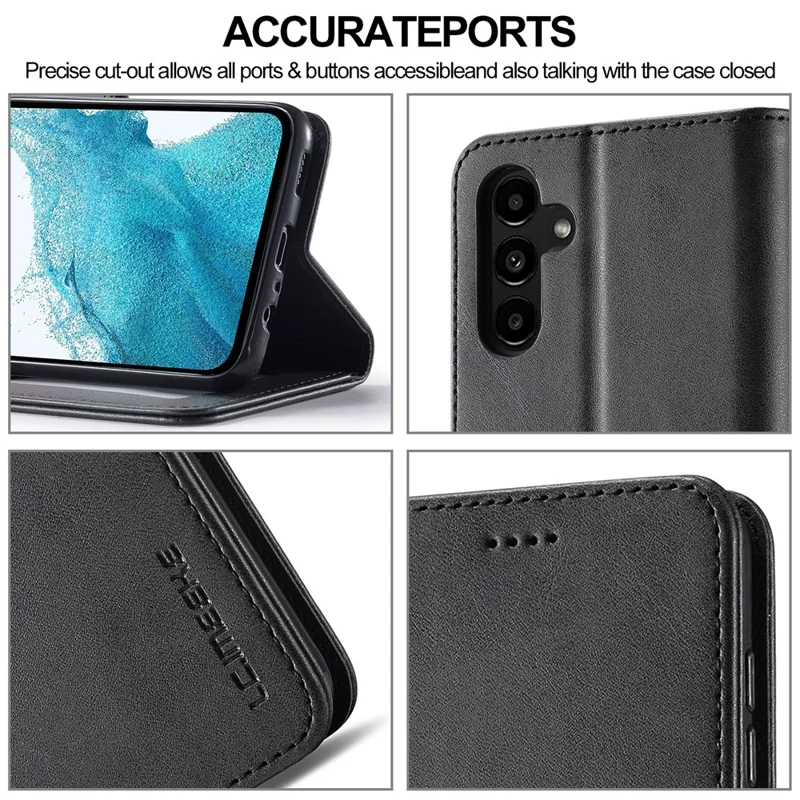 LC.IMEEKE For Samsung Galaxy A35 5G Cell Phone Case Calf Texture Stand PU Leather Wallet Cover - Black