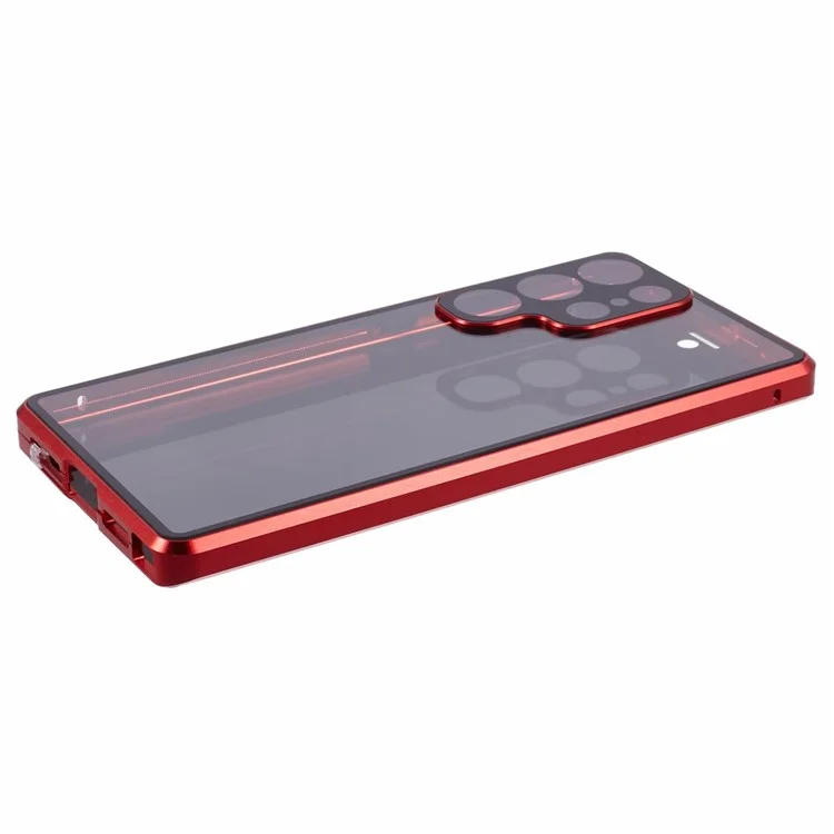 Privacy Magnetic Case for Samsung Galaxy S22 Ultra 5G Double-Sided Tempered Glass Phone Cover - Red
