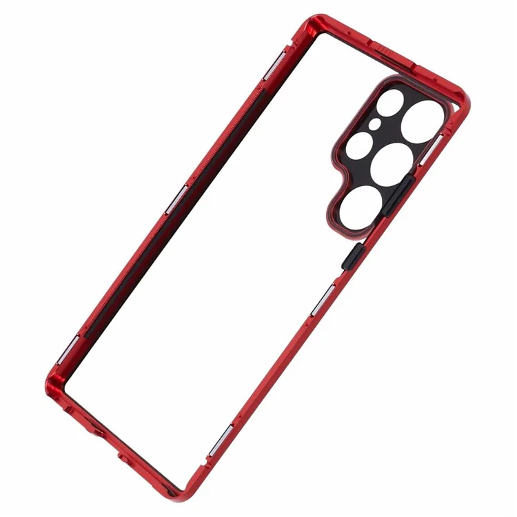 Privacy Magnetic Case for Samsung Galaxy S22 Ultra 5G Double-Sided Tempered Glass Phone Cover - Red