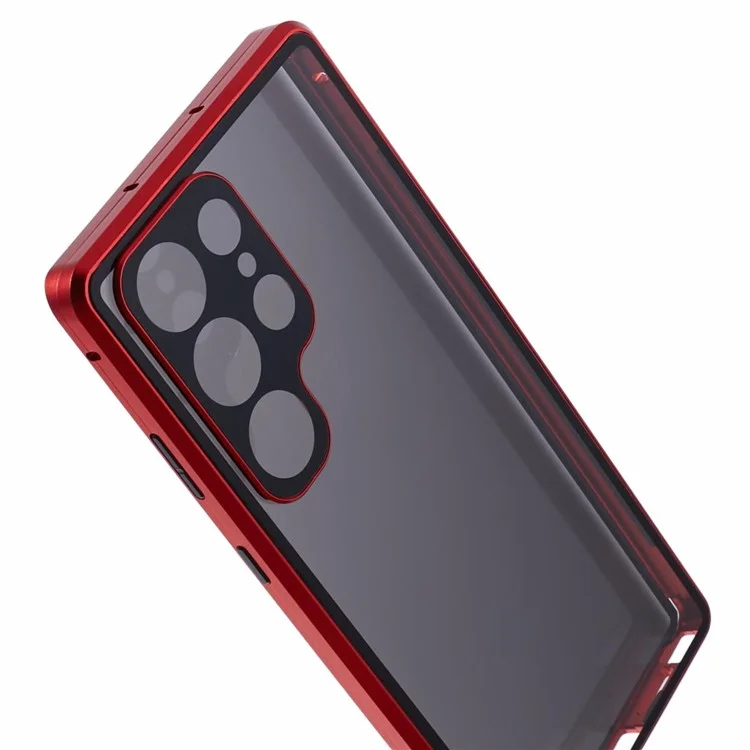 Privacy Magnetic Case for Samsung Galaxy S22 Ultra 5G Double-Sided Tempered Glass Phone Cover - Red