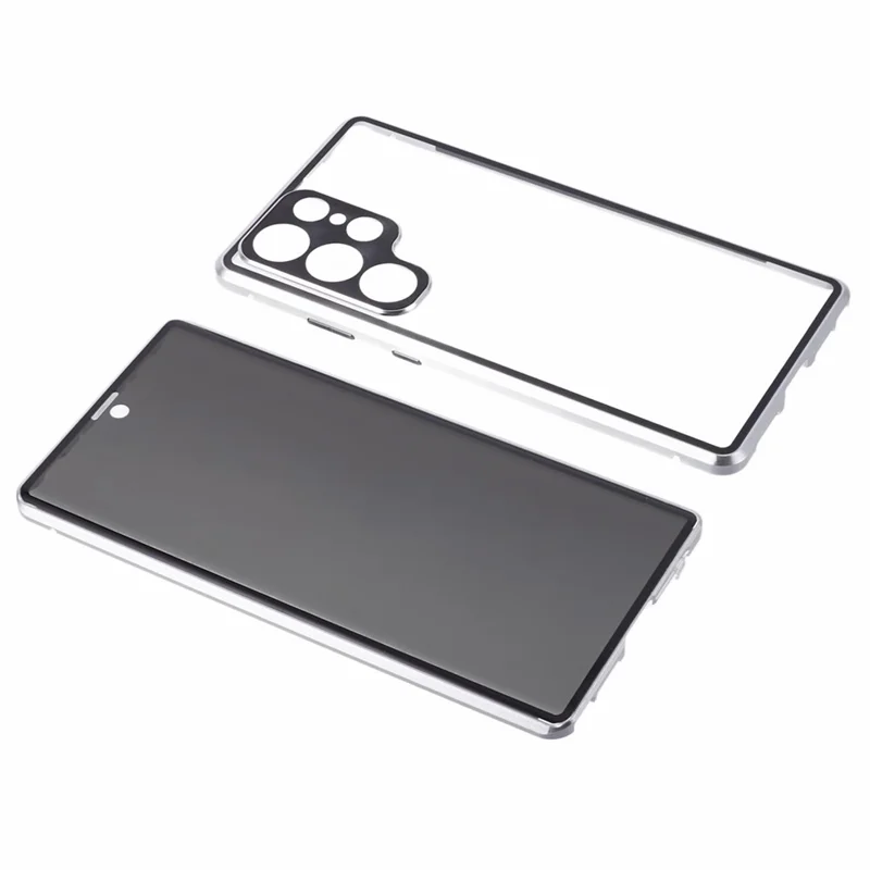 Privacy Magnetic Case for Samsung Galaxy S22 Ultra 5G Double-Sided Tempered Glass Phone Cover - Silver