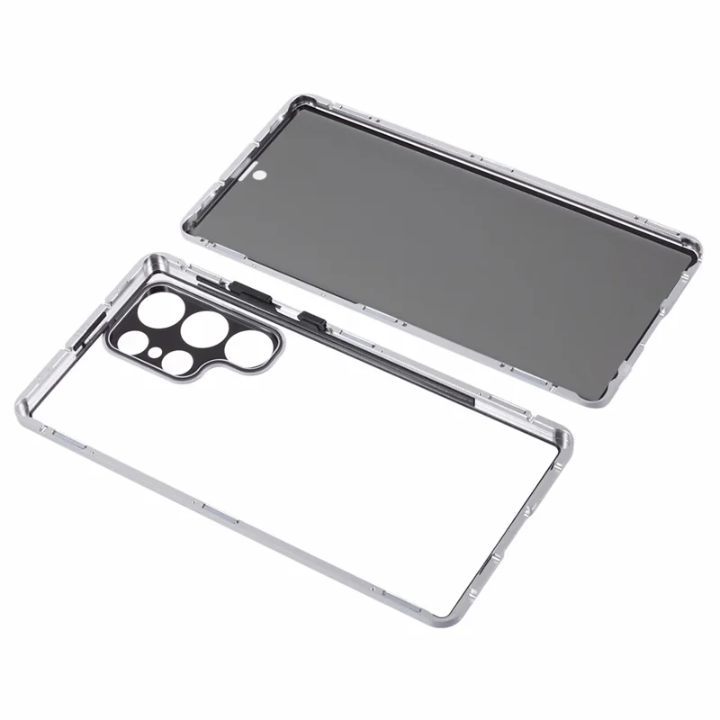 Privacy Magnetic Case for Samsung Galaxy S22 Ultra 5G Double-Sided Tempered Glass Phone Cover - Silver