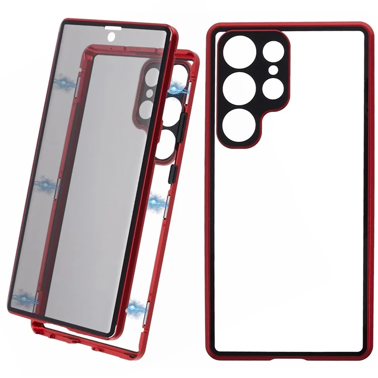 Pour Samsung Galaxy S23 Ultra Anti Peeping Case Tempered Glass Magnetic Adsorption Metal Frame Phone Cover - Rouge