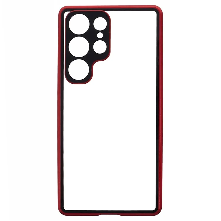 Pour Samsung Galaxy S23 Ultra Anti Peeping Case Tempered Glass Magnetic Adsorption Metal Frame Phone Cover - Rouge