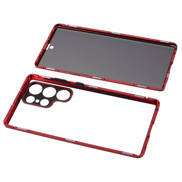 Pour Samsung Galaxy S23 Ultra Anti Peeping Case Tempered Glass Magnetic Adsorption Metal Frame Phone Cover - Rouge
