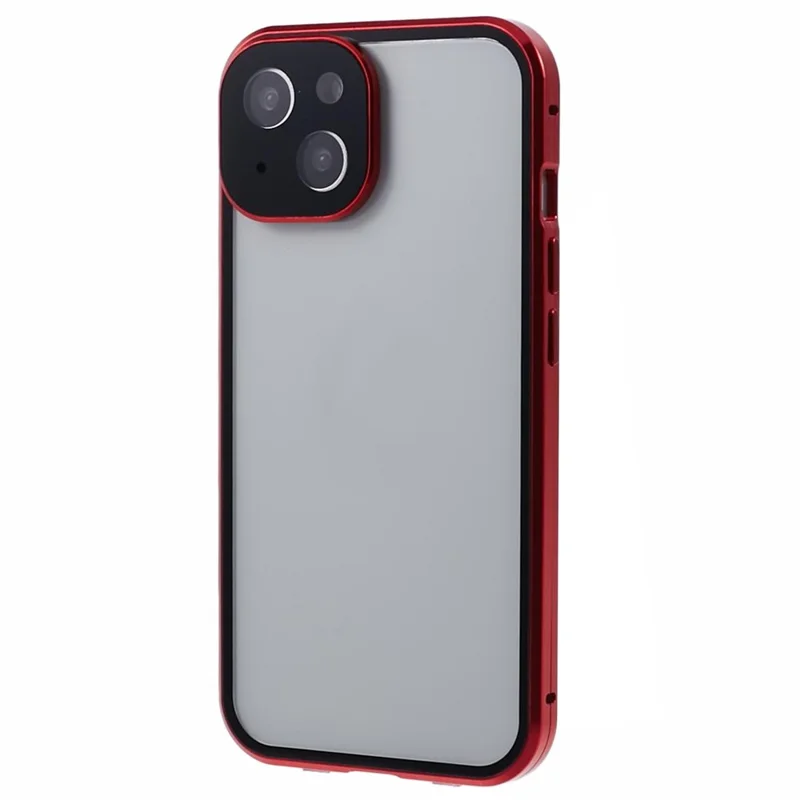 For iPhone 15 Plus Phone Case 360-Degree Double-Sided Protection Tempered Glass with Safety Lock - Red